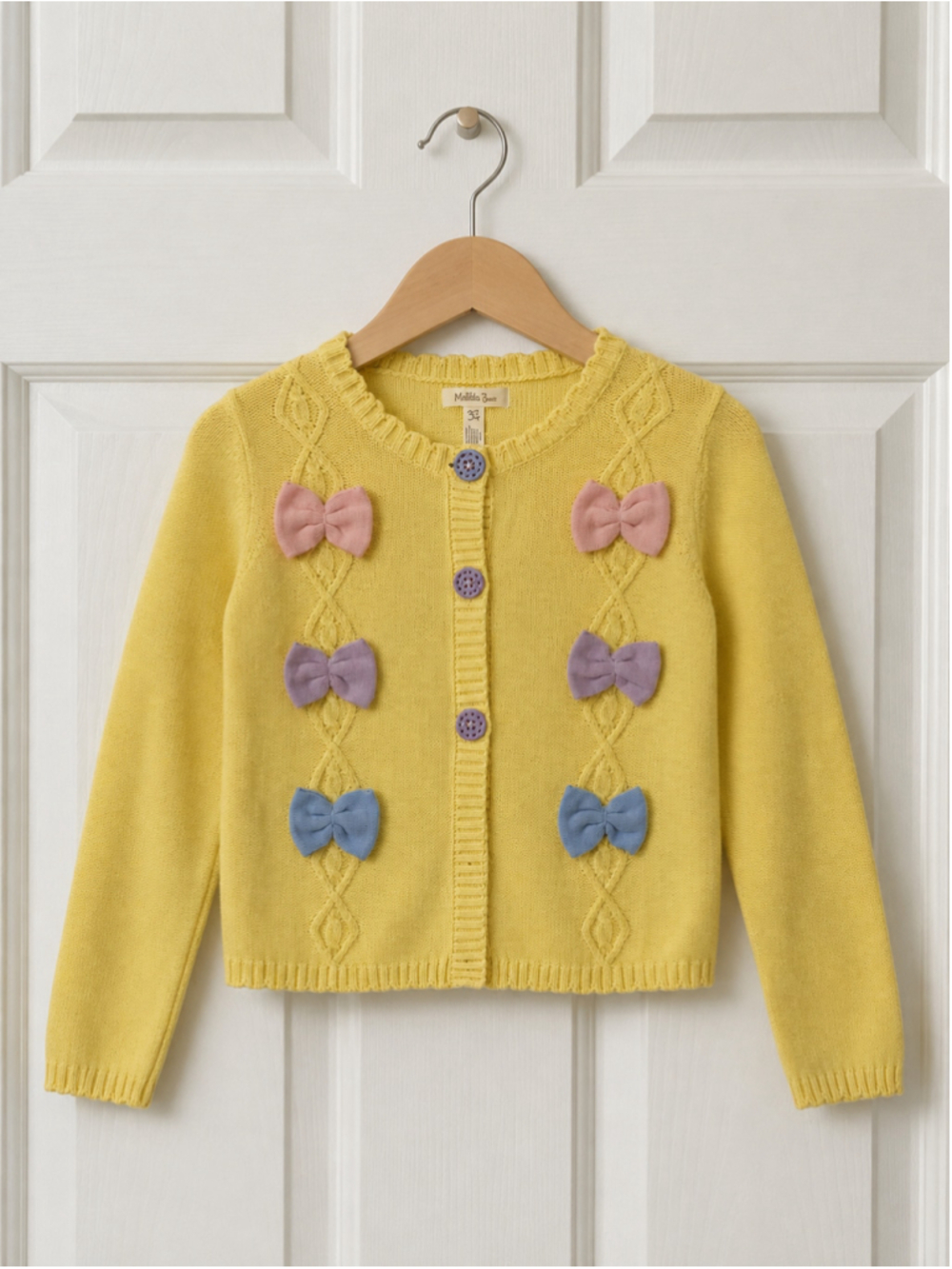 Matilda Jane Girls 2/4 Yellow Bow Cable Knit Cardigan Sweater Ruffle